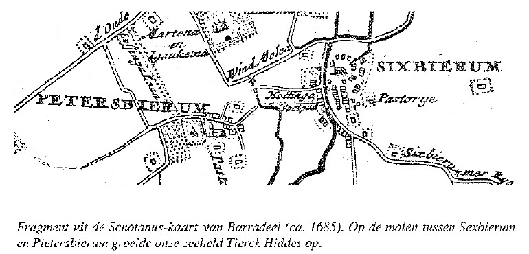 Kaartje sexbierum pietersbierum met korenmolen Tjerk Hiddes
