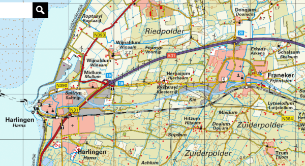 Kaart van Nederland - Harlingen & Franeker