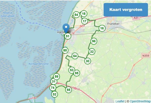 Fietsroute Harlingen-Wijnaldum